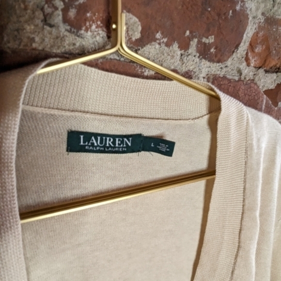 Lauren Ralph Lauren Large Ivory Cropped Open Front Elbow Sleeve Cardigan - Picture 3 of 7